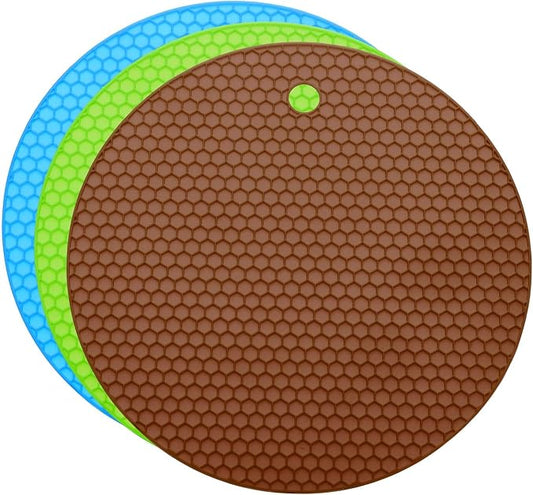 uxcell 3pcs Silicone Jar Opener Pads, 17.5cm/7" Texture Can Opener Multipurpose Round Bottle Lid Opener Non-Slip Coasters for Weak Hands Seniors Children, Green, Blue, Brown