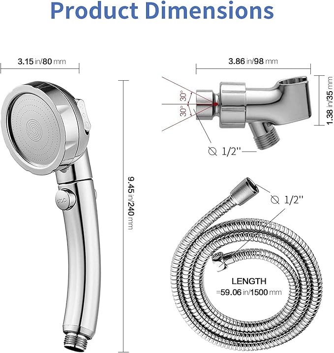 SINGSUO High Pressure Handheld Shower Head with On Off Switch, Detachable Shower Head, 3 Spray Modes Shower Massager Handheld with Hose and Adjustable Angle Bracket (Chrome)