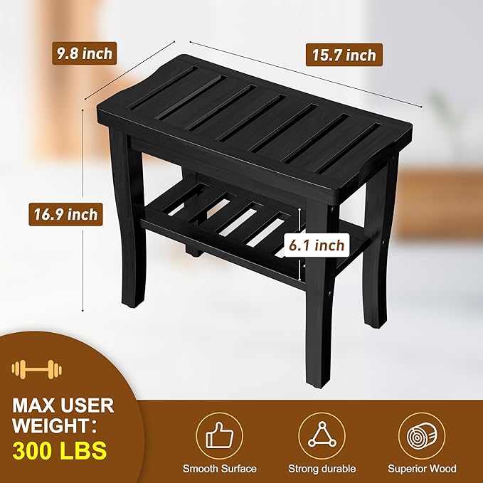 Bamboo Black Shower Bench Stool Shower Chair Seat Adult Women Her Sister Aunt Wife Hustband Lady Auntie Titi Bestie Soul Happy Christmas Xmas Birthday Gifts Cool Unique Aesthetic 30 40 60 70 Year Old