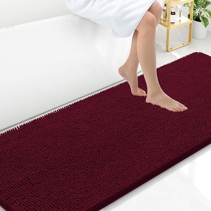 Arotive Bathroom Rugs 70x24, Extra Soft Absorbent Shaggy Chenille Bath Rugs, Machine Washable Rubber Backing Non-Slip Bath Mats for Bathroom Floor Tub and Shower, Home Decor Accessories, Burgundy