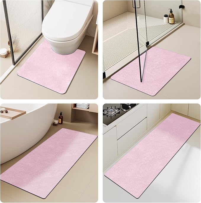 TYUU Pink Bath Mat, Bathroom Rugs Non Slip Washable Thin Absorbent Quick Dry Bath Mat Fits Under Door Bathroom Floor Mat Perfect for Bath, Shower, or Sink 16"x24" Pink