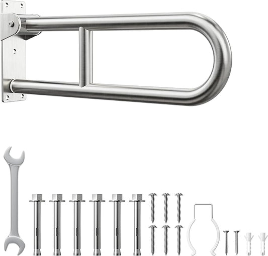 Toilet Grab Bar, Bathroom Safety Handrail Wall Mounted, 304 Stainless Steel Flip Up Folding Support Rail for Elderly Seniors and Handicap Assistance (24 Inch)