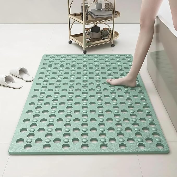 Non-Slip Bathtub Mat 31.5"x17.7" - 200+ Suction Cups, Quick-Dry PVC Shower Mat with Drain Holes - Slip Resistant for Bathroom, Machine Washable Grip Mat