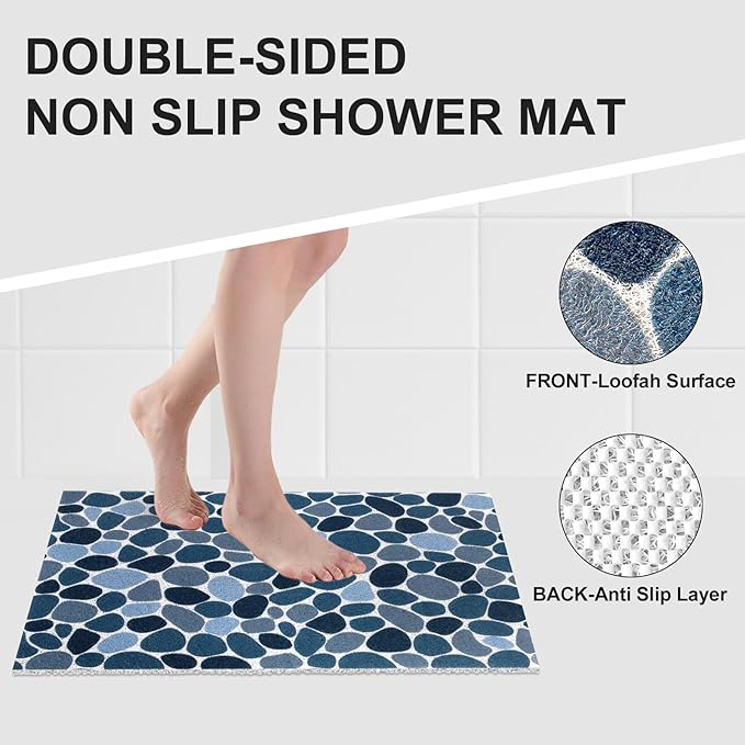 Extra Large Shower Mat: 24 X 36 Inch Stylish Shower Mats for Inside Shower - Soft PVC Loofah Trimmable Non Slip Shower Mat for Elderly, Quick Drying
