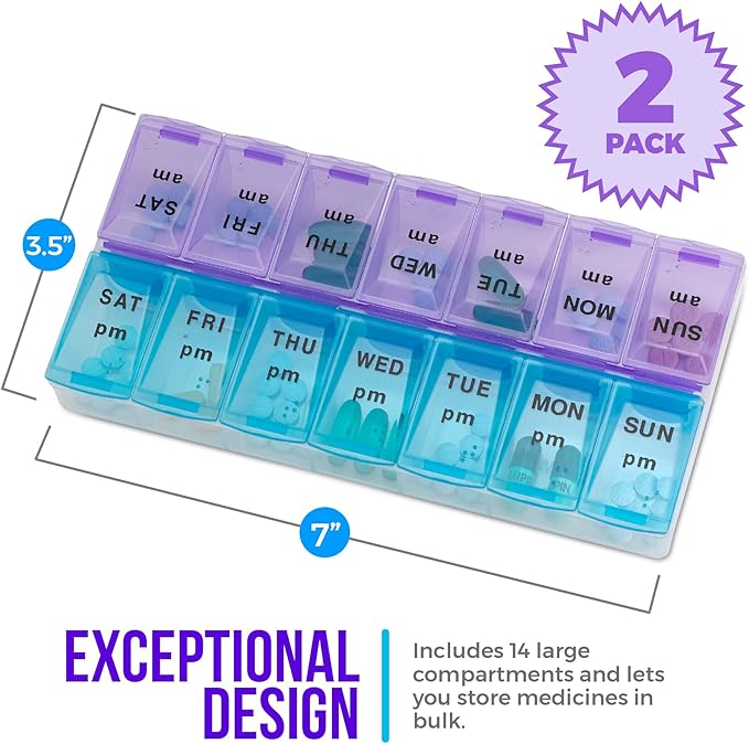 MEDca Weekly Pill Organizer, Twice-a-Day, Pack of 2