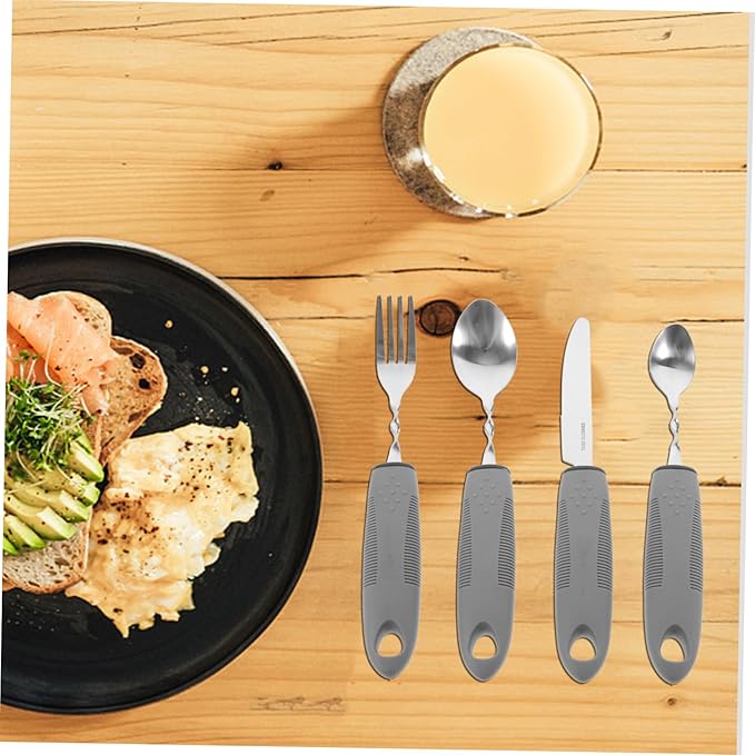 Adaptive Non-Slip Elderly Utensil with Bendable Handles Lightweight Stainless Steel Tableware for Disabled Seniors Hand Injury and Neurological Patients Easy Grip and Anti-Shaking