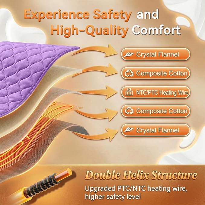 King Size Heating Pad for Back Pain 32"x24" Extra Large Electric Heating Pad for Period Cramps Relief & Body Neck Shoulder Auto Shut Off Heat Pad Temperature Settings Machine Washable Purple