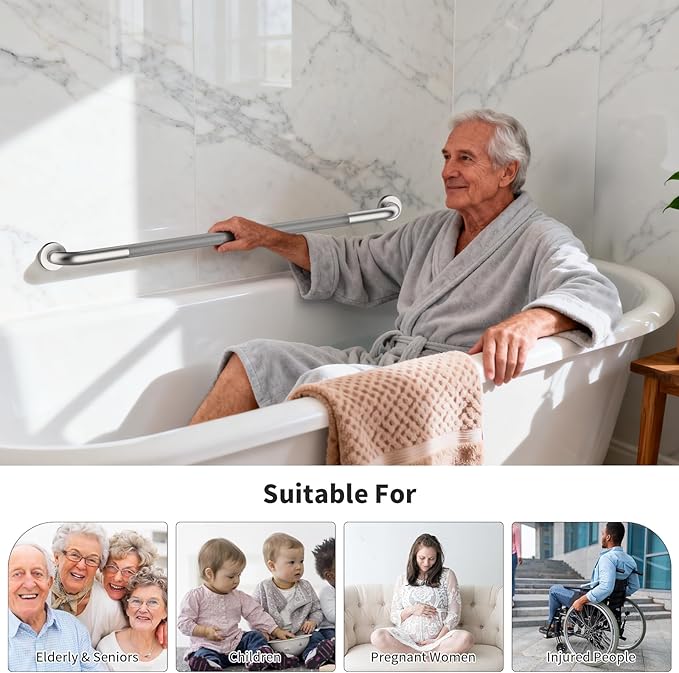 40 Inch Anti Slip Handicap Grab Bars, 2 Pack Munzong Bathroom Grab Bar for Showers, Brushed Nickel Knurled Handicap Balance Bar,Safety Hand Rail Support Elderly Senior Assist Bath Handle