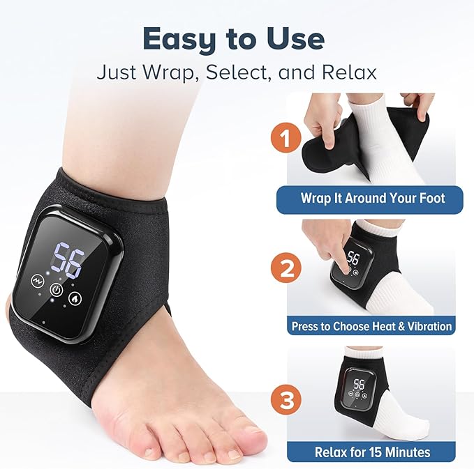 2 PCS Cordless Ankle Massager for Pain Relief, Foot Massager for Neuropathy, Ankle Heating Pad with Massage, Foot Ankle Massager, Heated Foot Massager, 3 Heat Levels, 3 Massage Modes, Black