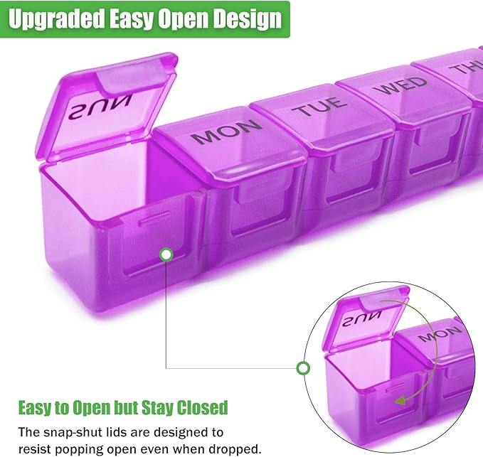 2 Pack Weekly Pill Organizer, Large 7 Day Pill Case, Daily Vitamin Case Medicine Box, AM/PM Pill Containers for Medicine Supplements Fish Oil (Orange & Purple)