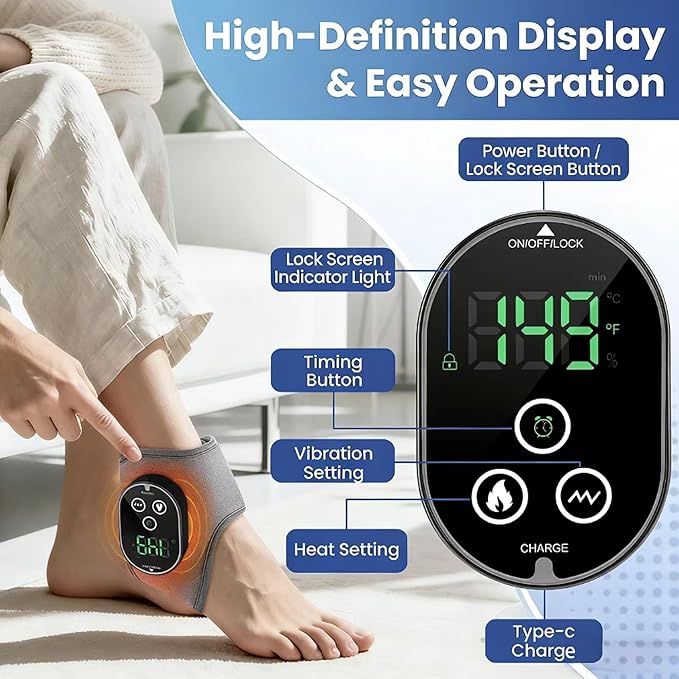 Cordless Foot & Ankle Massager with Heat,3000mAh Long-Lasting Portable Heating Pad for Foot,6 Heat & 3 Vibration Levels,Rechargeable Ankle Relax for Men,Women,Seniors