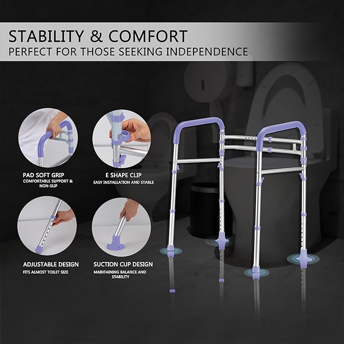 Lianjindun Toilet Safety Rails, Adjustable Toilet Frame for Elderly, Seniors, Handicap & Disabled, Foldable Handicap Toilet Handles Fit Any Toilets（Purple）