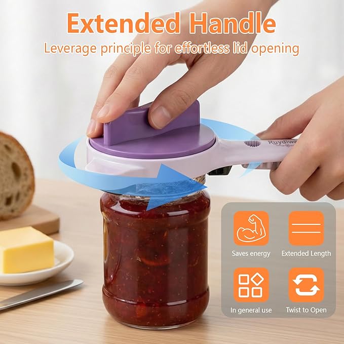 2026 New 4-in-1 Jar Opener - Adjustable Stainless Steel Lid Remover for Seniors & Arthritis Sufferers, Fits Kitchen Jars, Bottles & Cans(PURPLE)