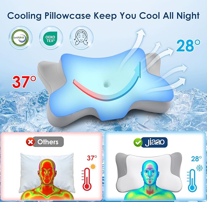Cervical Neck Pillow Side Sleeper Pillow Ergonomic Memory Foam Contour Pillow for Pillow for Neck Pain Relief, Cooling Breathable Certified Cervical Pillow for Back and Stomach Sleeping(Gray)