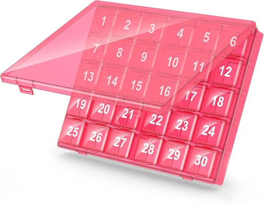 Monthly Pill Organizer Once a Day - 30 Day Pill Organizer Box - Easy to Open - Large Compartments Portable Case for Travel, Month Pill Cases Medicine Organizer for Vitamin (Pink)