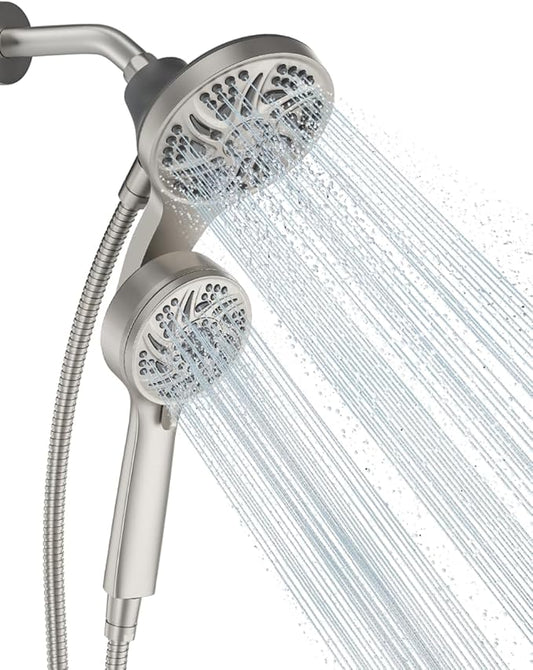 Cobbe High Pressure 3-Way Shower Head Combo, Hand Held Shower & Rain Shower Separately or Together, Dual 2 in 1 Showerhead with Stainless Steel Hose - Brushed Nickel