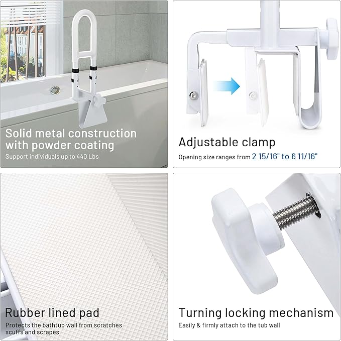 Yescom Raised Toilet Seat and Bathtub Grab Bar Kit for Seniors Disabled Safety Adjustable Height