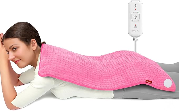 Comfytemp 17''x 33'' King Size Heating Pad for Back & Period, Extra Large Cute Heating Pad XXL, Electric Heat Pad for Neck/Shoulder/Knee, Washable, Pink