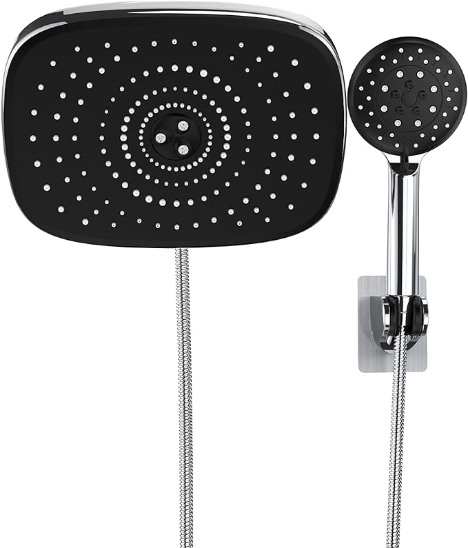 Veken 10'' Rain Shower Head with Handheld, High Pressure Rainfall Showerhead Combo with 5 Handheld Water Spray Modes for Bathroom Accessories, Home Decor, Detachable Dual Shower Heads, Chrome Silver