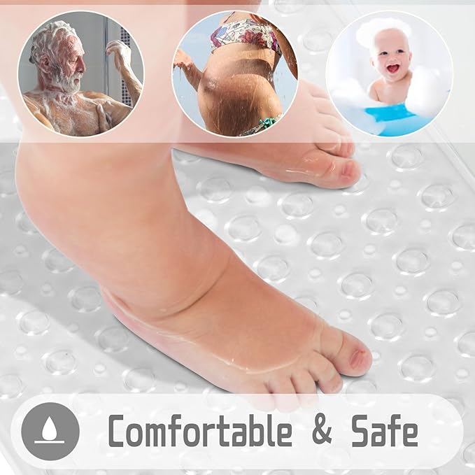 Yimobra 2-Pack Shower Mat Bathtub Mat Non Slip 40 x 16, Bath Mat for Tub Floor with Big Suction Cups and Drain Holes, Machine Washable Shower Mats for Inside Shower, Phthalate Latex Free, Clear