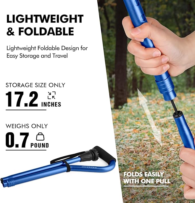 GPTCAMP Walking Cane and Walking Stick for Men Women,Lightweight Folding Canes with Offset Soft Cushioned Handle,Adjustable & Collapsible,Mobility & Leg Surgery Recovery