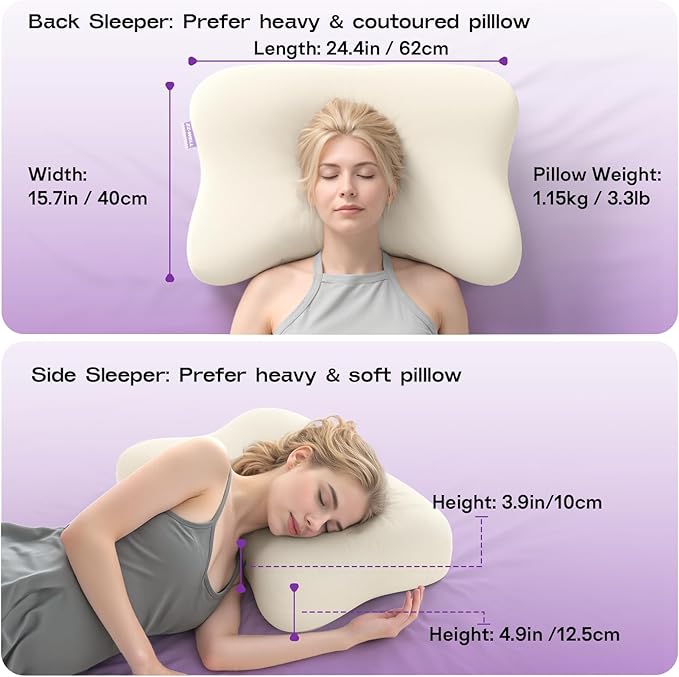 ZZ-WELL Side Sleeper Pillows - Patented Cervical Neck Pillow for Sleeping with Cooling & Removable Cover- High Loft Heavy Density Memory Foam Pillow for Side Back Sleepers (Beige)