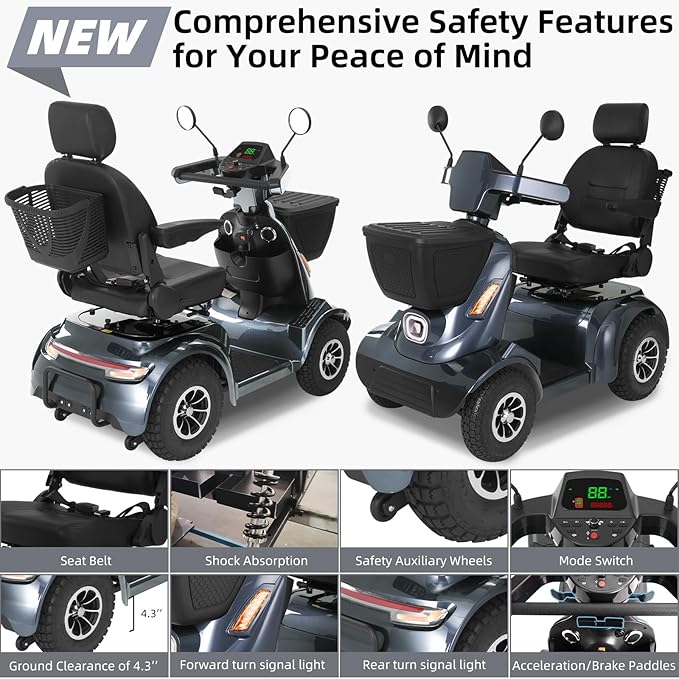 Heavy Duty Mobility Scooter for Seniors/Adults, 500LBS Capacity Electric Scooter, All Terrain Mobility Scooters, 1000W 15MPH, 13.78" Off Road Tires,32 Miles Long Range 4 Wheel Scooter Gary 32Miles