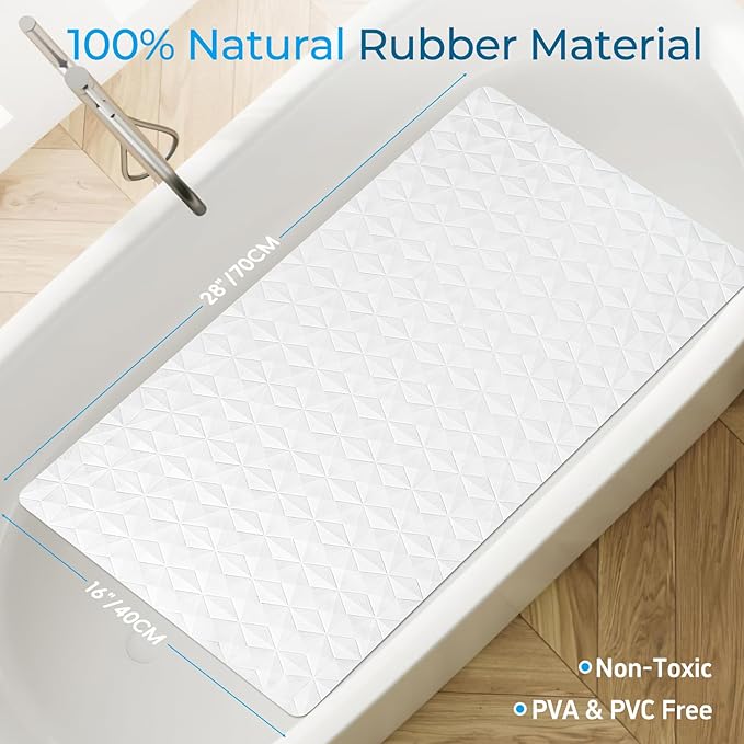 WRISIN Non Slip Bathtub Mat for Bath Tub Shower - Natural Rubber Mat with 241 Suction Cups - Soft Bathroom Safety Mat - Unique Diamond Pattern - Fatigue Relief - Machine Washable - 16 × 28 Inch