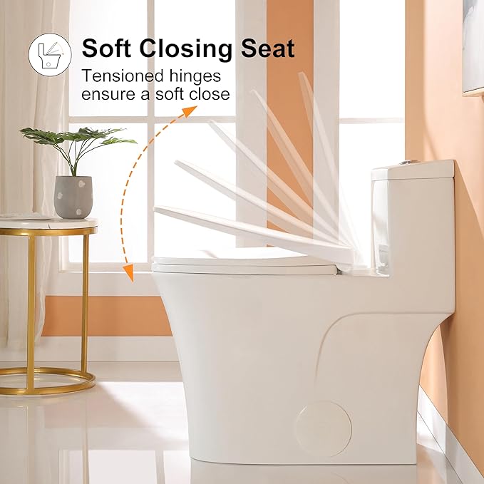 HOROW T0338W Compact One Piece Toilet with Comfort Chair Seat ADA Height 17.3", Elongated Dual Flush 0.8/1.28 GPF, Standard White Toilet Bowl