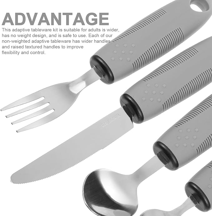 Healifty Adaptive Utensils for Elderly with Built-up Handles Non-Weighted Tableware Set Includes Fork Spoon Cutter Supports Arthritis and Hand Tremors Easy to Clean 8.85 Inch