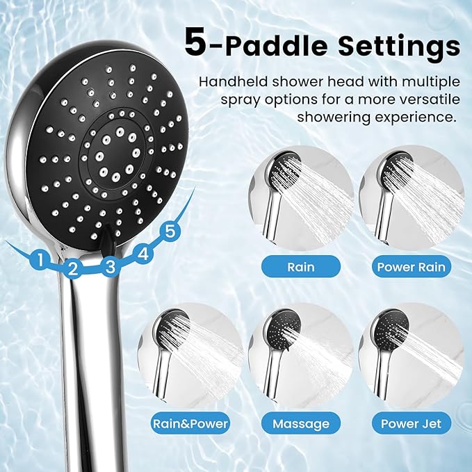 Rain Shower Head with Handheld, 11.8 Inch High Pressure Handheld Shower with Multi Spray Modes, Holder and Rainfall Combo 11'' Extension Arm, Chrome, Bathroom Decor