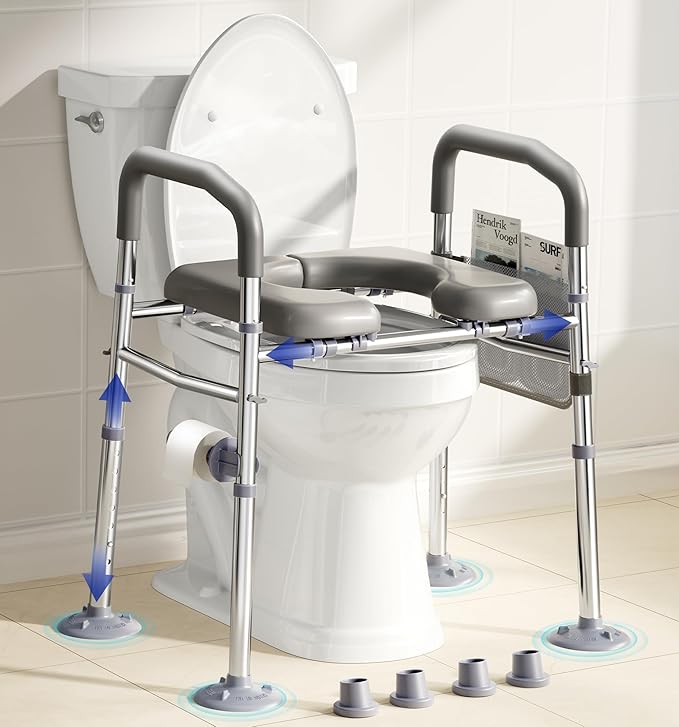 Bluelog Toilet Seat Risers for Seniors, 6 Width & 7 Height Adjustable Raised Toilet Seat with Handles, Elevated Toilet Seat for Elderly, Handicap, Heavy Duty 400lbs Build, Fit Any Toilet, Grey