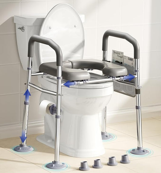 Bluelog Toilet Seat Risers for Seniors, 6 Width & 7 Height Adjustable Raised Toilet Seat with Handles, Elevated Toilet Seat for Elderly, Handicap, Heavy Duty 400lbs Build, Fit Any Toilet, Grey