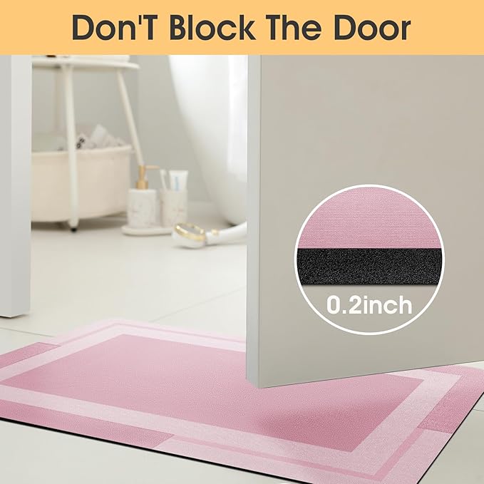 ACCUMTEK Non Slip Bath Mat, Thin Bathroom Rugs Fit Under Door, Quick Dry Bath Mats, Machine Washable Bath Rugs for Bathroom, Bathtub & Kitchen, Bathtub & Kitchen, Pink/Bordered/24 x17