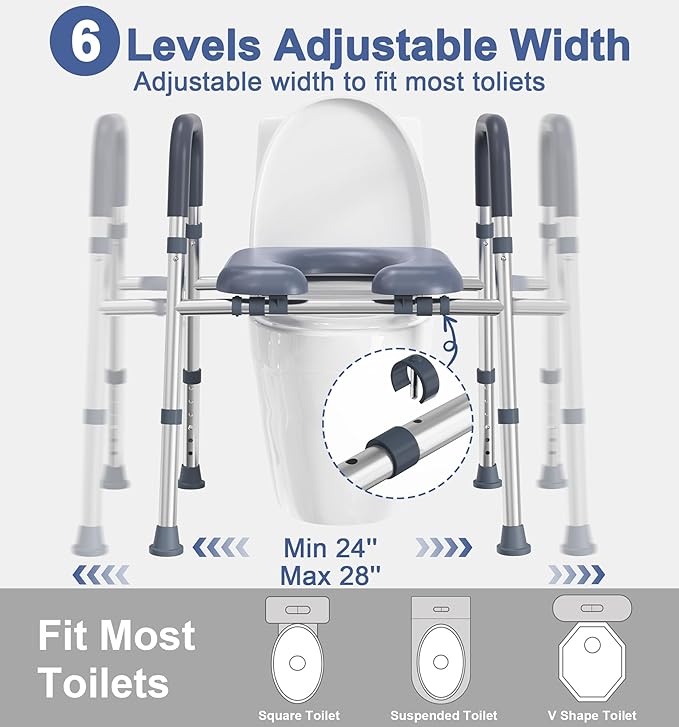 HOMLAND Toilet Seat Risers for Seniors, FSA/HSA Eligible Raised Toilet Seat with Handles & Padded Seat, Adjustable Height & Width, 400lb Elevated Toilet Seat for Elderly, Handicap, Fit Any Toilet