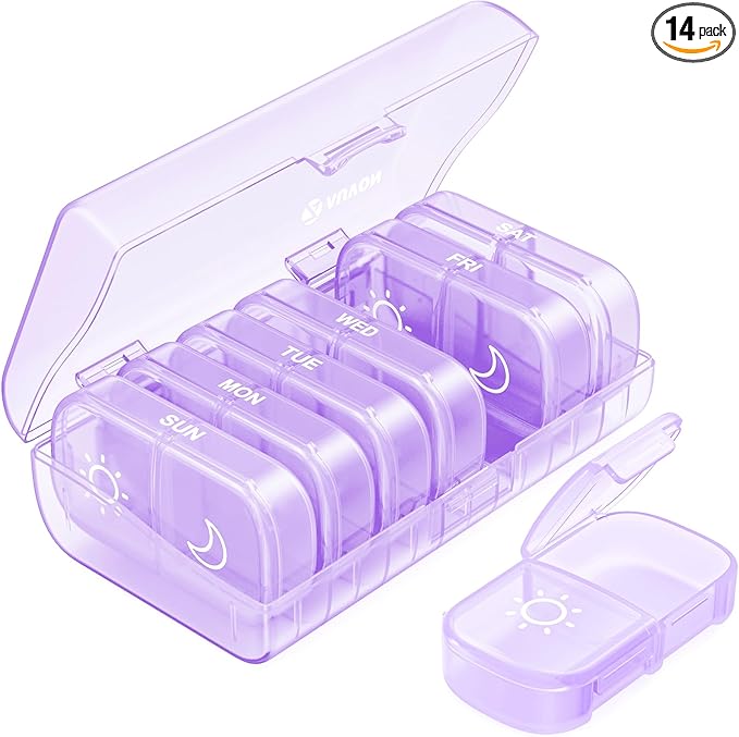 AUVON XL Weekly Pill Organizer 2 Times a Day, Pill Box 7 Day with One-Side Large Openings for Easy to Use, Black Privacy Protection AM PM Pill Case for Medication, Vitamins, Fish Oils, Supplements