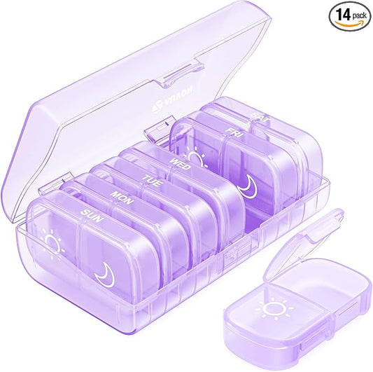 AUVON XL Weekly Pill Organizer 2 Times a Day, Pill Box 7 Day with One-Side Large Openings for Easy to Use, Black Privacy Protection AM PM Pill Case for Medication, Vitamins, Fish Oils, Supplements