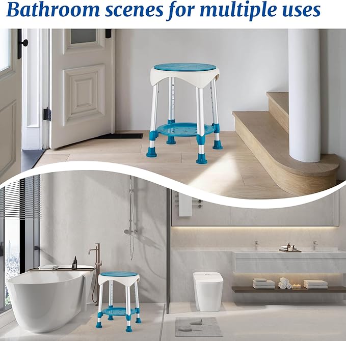 Shower Stool Chair for Inside Shower, Small Corner Plastic Stool for Shower 300 Lb,360° Swivel Bath Shower Seat for Seniors Adults Sitting, Adjustable Bathtub Stool with Storage Tray