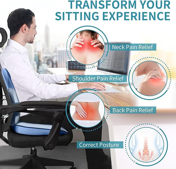 FLORICH Seat Cushion and Lumbar Support Pillow for Office Chair Car Neck Headrest Pillow Memory Foam Seat Pads Pressure Relief Back Cushion and Carseat Pads(Blue)