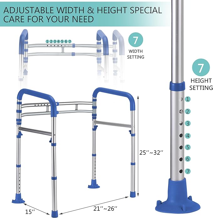 Lianjindun Toilet Safety Rails, Adjustable Toilet Frame for Elderly, Seniors, Handicap & Disabled, Foldable Handicap Toilet Handles Fit Any Toilets（Dark Blue）