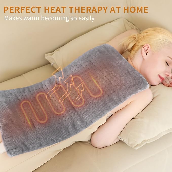 Heating Pad for Back Pain Relief,Massaging Weighted Heating Pads for Neck, Shoulder,Cramp,Portable Heated Pad with 3 Heat Settings & 6 Massage,18 Relaxing Combinations,Auto Off,12"*24",Light Grey