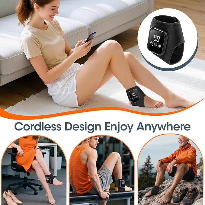DREAMSOME Cordless Rechargeable Ankle Massager with Heat, Heated Ankle Wrap with Vibration, Portable Foot & Ankle Heating Pad, 3 Heat Levels & 3 Vibration Modes, Adjustable Brace for Men & Women