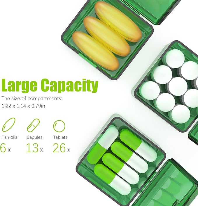 Monthly Pill Organizer Once a Day - 30 Day Pill Organizer Box - Easy to Open - Large Compartments Portable Case for Travel, Month Pill Cases Medicine Organizer for Vitamin (Bronze - Dark Green)