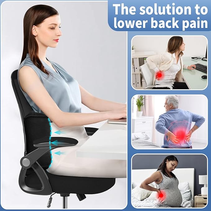 Lumbar Support Pillow for Study Desk Chair, Bite-Size Natural Latex Foam Back Support Pillow for Lower Back Pain Relief, Soft & Support Corduroy Office Chair Cushion, S, Black