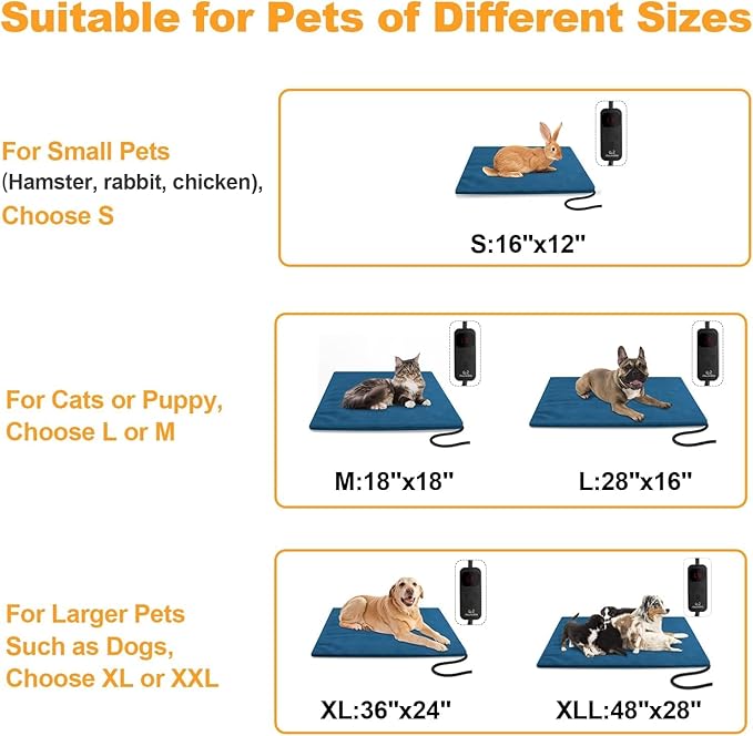 rolimate Pet Heating Pad for Dogs and Cats, 6-Temp Control with Timer, 100% Waterproof Electric Warming Heated Dog Cat Mat Blanket Bed for Outdoor Senior Dog Cat House Whelping Box