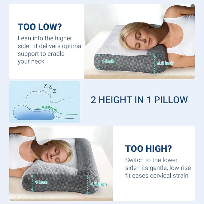 Cervical Neck Pillow for Sleeping - Ergonomic Side Sleeper Pillows for Pain Relief, Contour Cervical Pillow for Neck Support, Orthopedic Memory Foam Pillows for Side Back Stomach Sleepers (26″x15″)