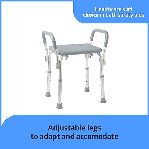 Medline Backless Shower Chair with Arms - 350 lb. Capacity, Bench, Stool, Seat for Elderly, Seniors Independent Adult and Disabled Adults
