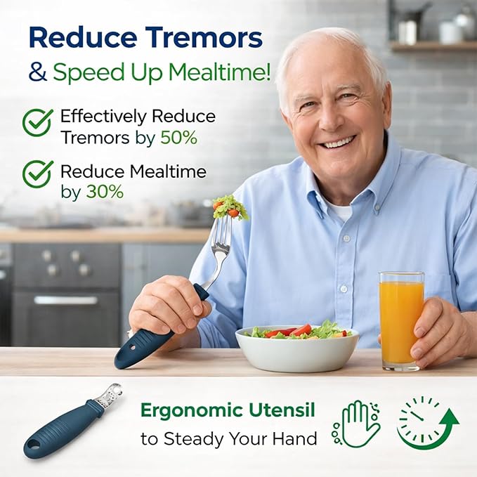 Adaptive Weighted Utensils 4 Piece Set, Non Slip Grip Silverware for Elderly Adults, Easy Hold Assistive Eating Tools for Seniors (Right-handed)