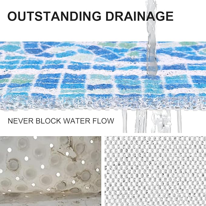 Extra Large Shower Mat: 24 X 36 Inch Stylish Shower Mats for Inside Shower - Soft PVC Loofah Trimmable Non Slip Shower Mat for Elderly, Quick Drying