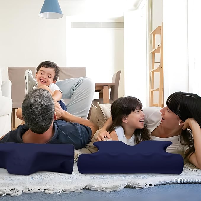 Cervical Pillow for Neck Pain Relief, Cooling Contour Memory Foam Pillows Support Odorless Ergonomic Neck Pillow Adjustable Orthopedic Bed Pillow for Side Back Stomach Sleeper,Modern Navy